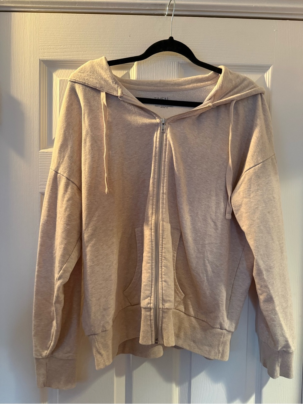 Time and Tru Light Beige Full-Zip Hooded Sweatshirt